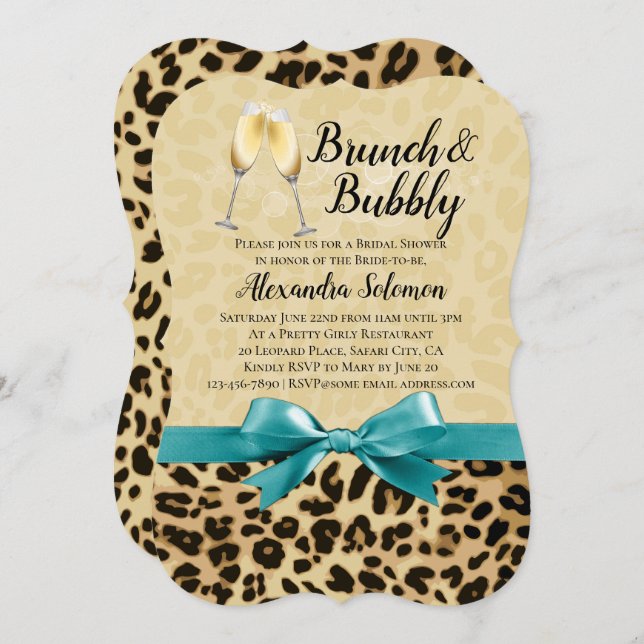 Brunch and Bubbly Leopard Turquoise Bridal Shower Invitation (Front/Back)