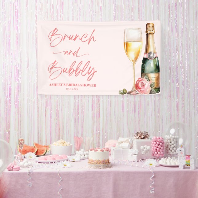 Brunch and Bubbly Mimosa Champagne Bridal Shower Banner (Party)