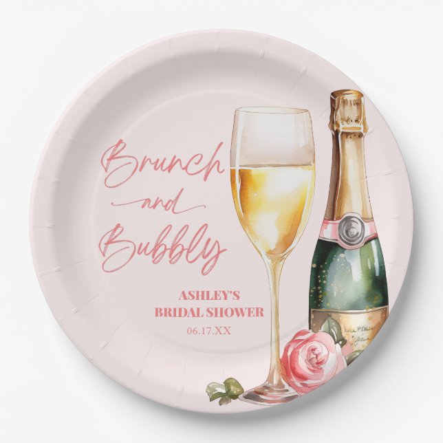 Brunch and Bubbly Mimosa Champagne Bridal Shower Paper Plate (Front)