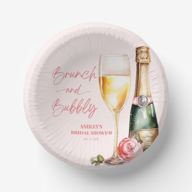Brunch and Bubbly Mimosa Champagne Bridal Shower Paper Plate (Front)