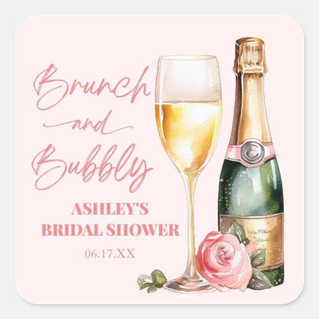 Brunch and Bubbly Mimosa Champagne Bridal Shower Square Sticker (Front)