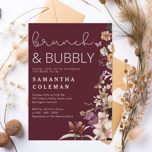 Brunch and Bubbly Modern Script Boho Bridal Shower Invitation (Creator Uploaded)