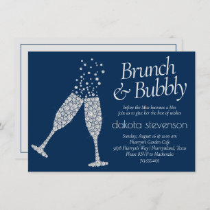 Brunch and Bubbly   Navy Blue Silver Grey Shower Invitation