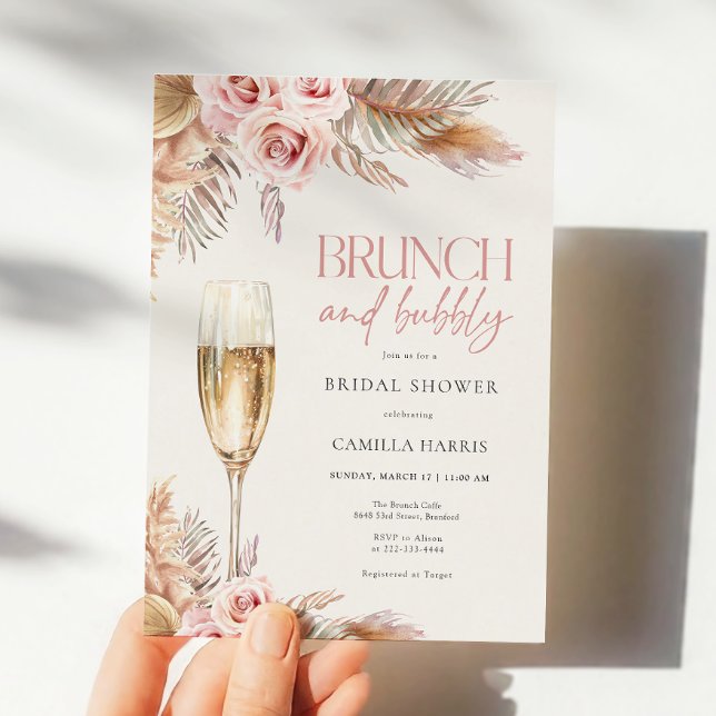 Brunch and Bubbly Pampas Grass Bridal Shower Invitation (Creator Uploaded)