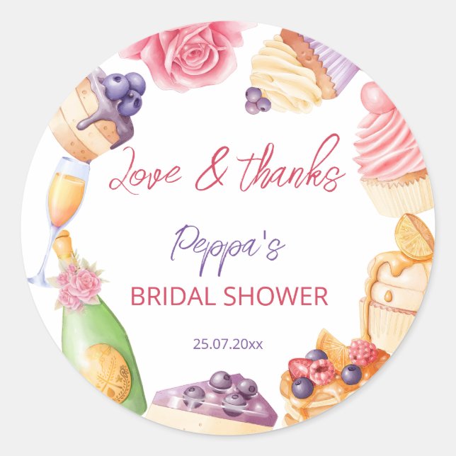 Brunch and bubbly patisserie pancake thank you classic round sticker (Front)