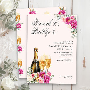 Brunch and Bubbly Pink Champagne Bridal Shower Invitation