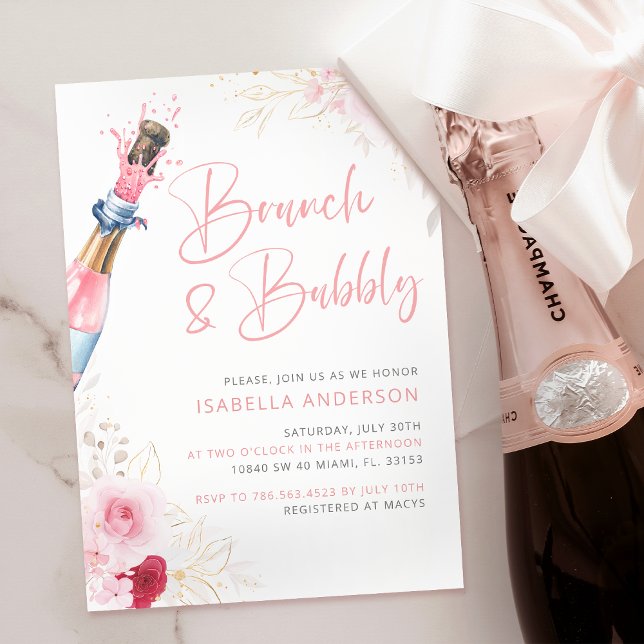 Brunch and Bubbly Pink Champagne Invitation (Creator Uploaded)