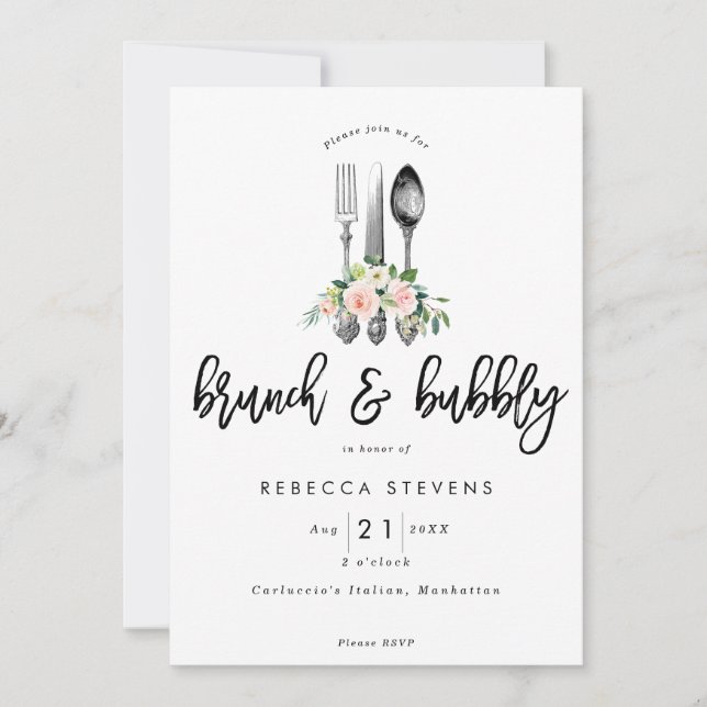 brunch and bubbly pink floral bridal shower invitation (Front)