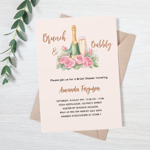 Brunch and bubbly pink florals Bridal Shower Invitation