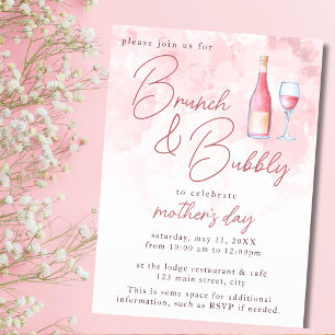 Brunch and Bubbly Pink Watercolor Mother's Day Invitation