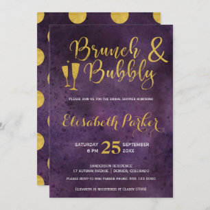 Brunch and bubbly purple glam gold bridal shower invitation