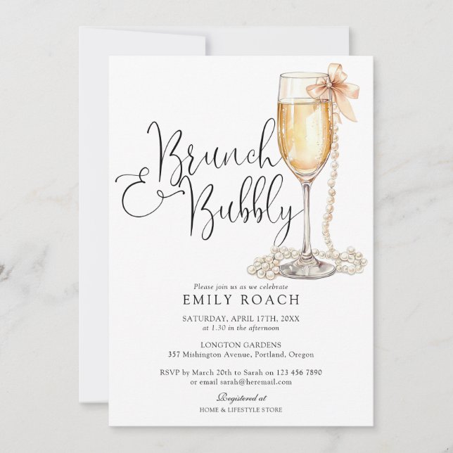 Brunch And Bubbly QR Code Bridal Shower Invitation (Front)