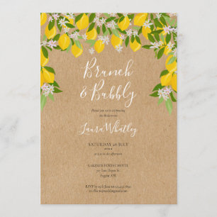 Brunch and Bubbly Rustic Lemons  Bridal Shower Invitation
