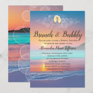Brunch and Bubbly Sand Hearts Beach Bridal Shower Invitation