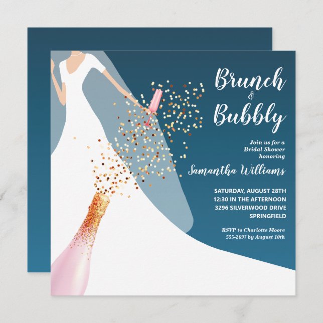 Brunch and Bubbly Teal Bridal Shower Invitation (Front/Back)