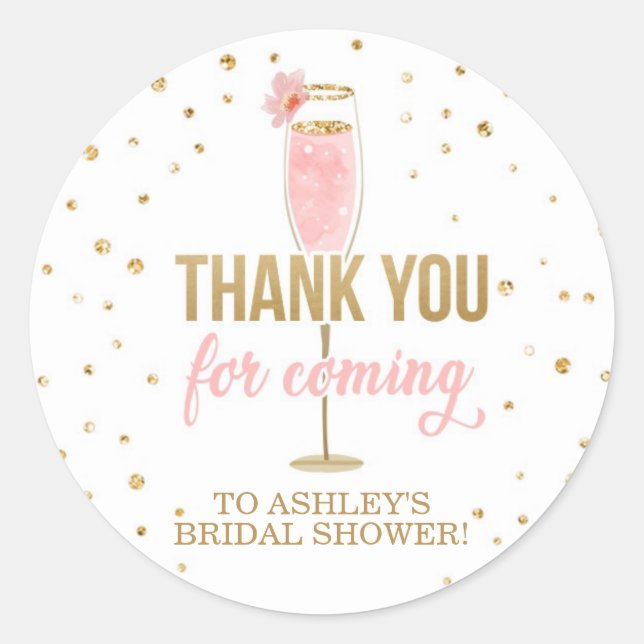 Brunch and Bubbly Thank You Pink Bridal Shower Classic Round Sticker (Front)