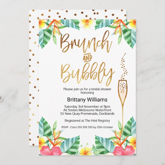 Brunch and Bubbly Tropica Bridal Shower Invitation (Front/Back)