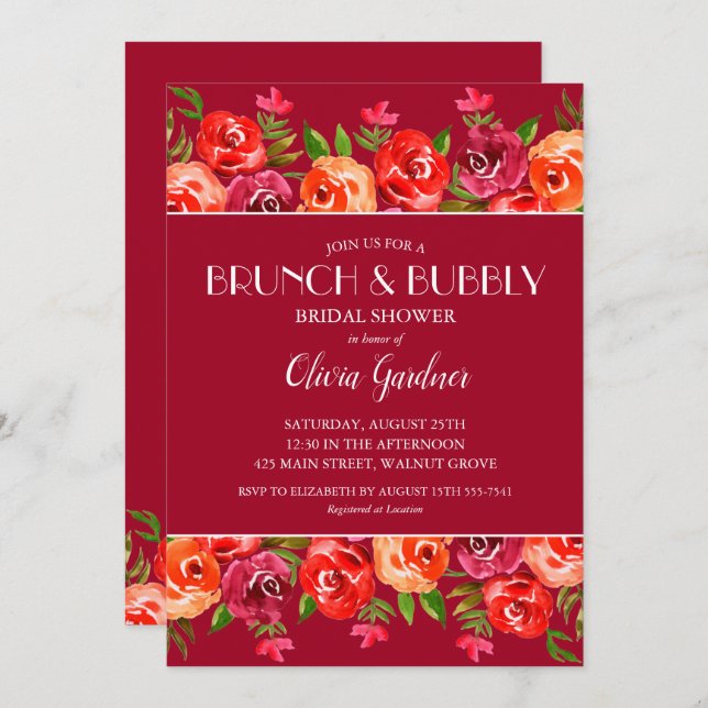 Brunch and Bubbly Watercolor Floral Bridal Shower (Front/Back)