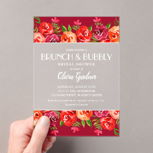 Brunch and Bubbly Watercolor Floral Bridal Shower Acrylic Invitations