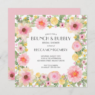 Brunch and Bubbly Watercolor Pink Floral Invites