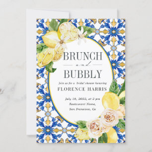 Brunch and Bubbly  Yellow Lemon Bridal Shower Invitation