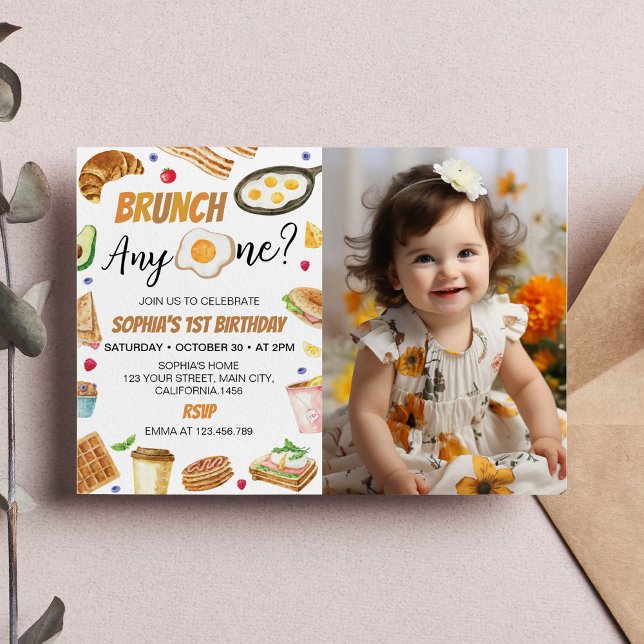 Brunch AnyOne 1st Birthday Photo Invitation  (Creator Uploaded)