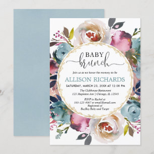 Brunch baby shower gender neutral, teal burgundy invitation