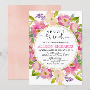Brunch baby shower girl, blush pink gold greenery invitation