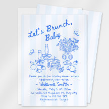 Brunch Baby Shower Invitation | Blue Stripes