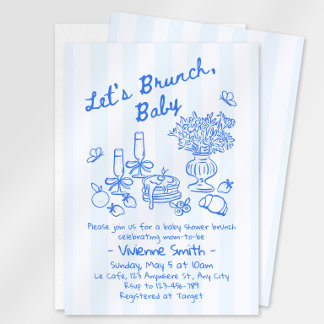 Brunch Baby Shower Invitation | Blue Stripes