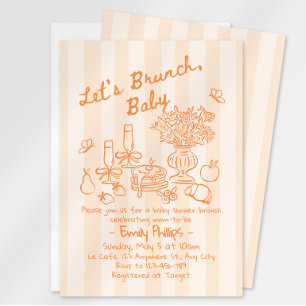 Brunch Baby Shower Invitation Orange Stripes