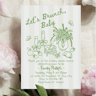 Brunch Baby Shower Invitation | Sage Green Stripes