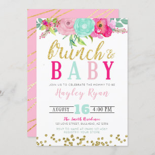 Brunch & Baby Summer Flowers Boho Gold Glitter Invitation
