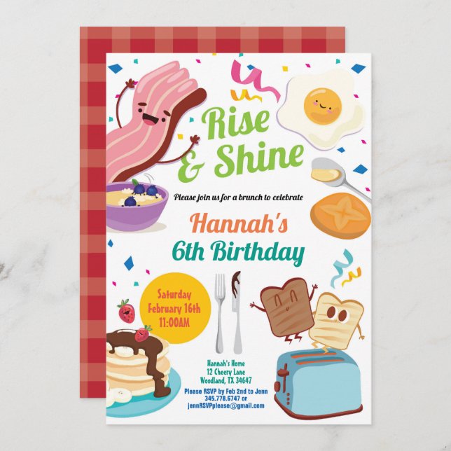 Brunch breakfast invitation. Kid children birthday Invitation (Front/Back)