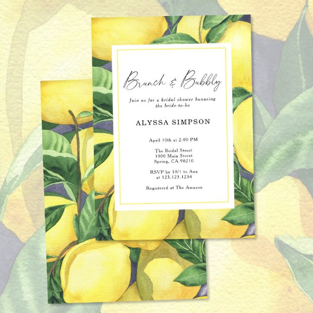 Brunch & Bubble Lemon Bridal Shower Invitation (Creator Uploaded)