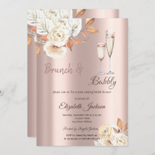 Brunch & Bubbly Autumn Flowers Bridal Shower  Invitation