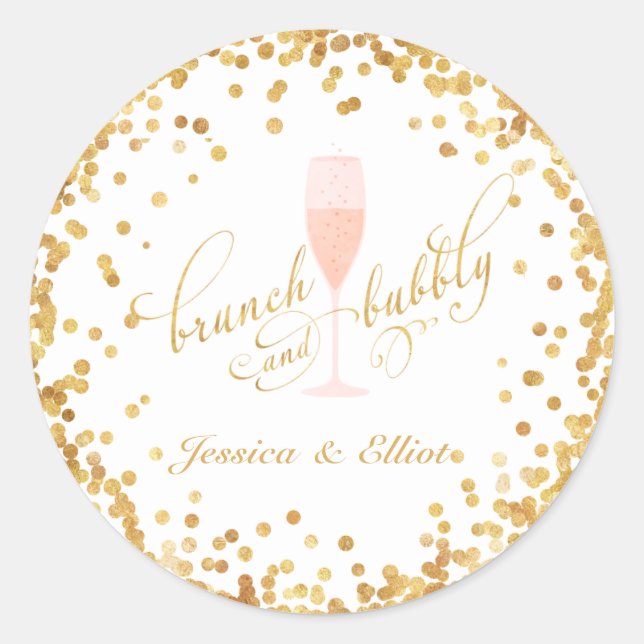 Brunch & Bubbly Bachelorette Engagement Brunch Classic Round Sticker (Front)