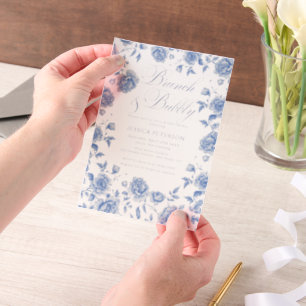 Brunch & Bubbly  Blue Chinoiserie Bridal Shower  Vellum Invitations