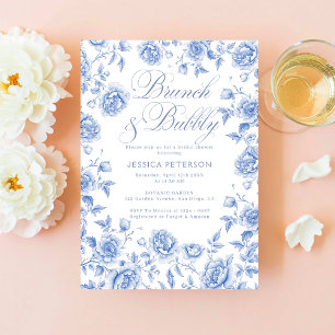 Brunch & Bubbly Blue Floral Bridal Shower Invitation