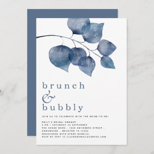 Brunch Bubbly Blue Foliage Bridal Shower Invitatio Invitation