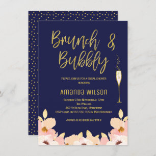 Brunch Bubbly Blue Gold Bridal Shower Invitation