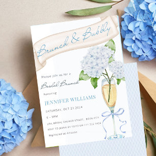 Brunch & Bubbly Blue Hydrangea Bridal Shower  Invitation