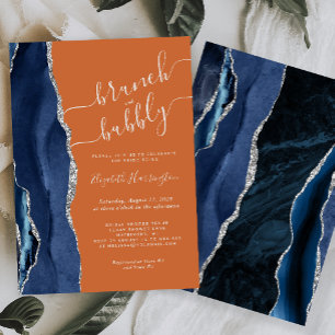 Brunch & Bubbly Blue Silver Agate Burnt Orange Invitation