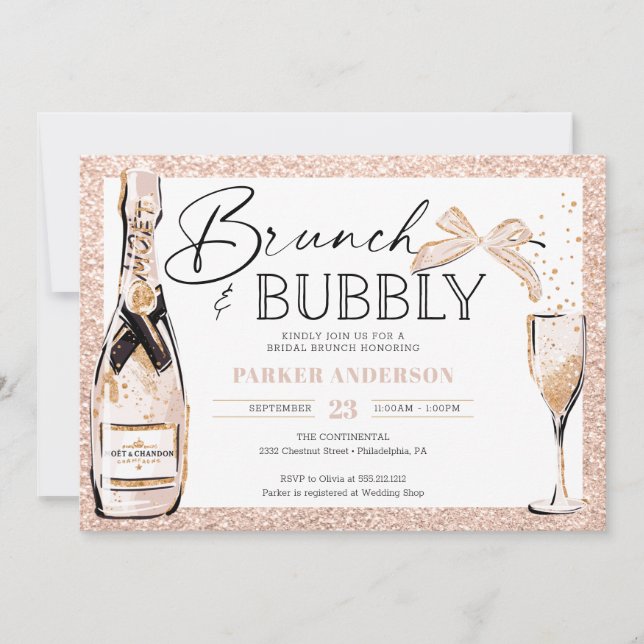 Brunch & Bubbly Blush Gold Bridal Shower Invitation (Front)