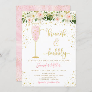 Brunch & Bubbly Blush & Gold Floral Bridal Shower Invitation