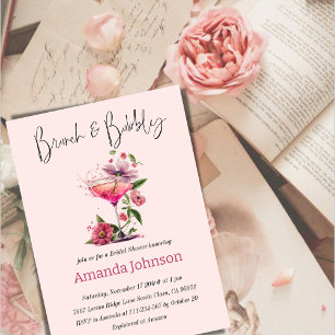 Brunch & Bubbly Blush Pink Flowers Bridal Shower Invitation