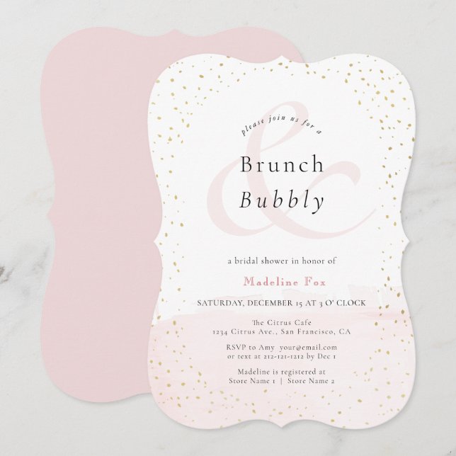 Brunch & Bubbly Blush Pink x Gold Bridal Shower Invitation (Front/Back)