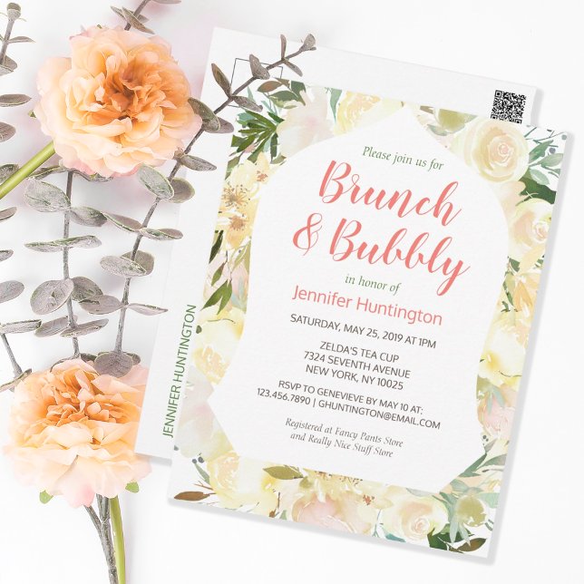 Brunch & Bubbly Boho Bridal Shower Invitation Postcard (Creator Uploaded)