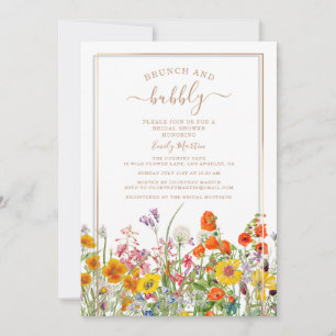 Brunch & Bubbly Boho Wild Flowers Bridal Shower In Invitation