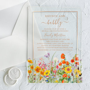 Brunch & Bubbly Boho Wildflower Bridal Shower Acrylic Invitations